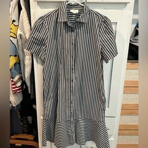 LOFT Black & White Striped Short-Sleeve Button-Down Dress